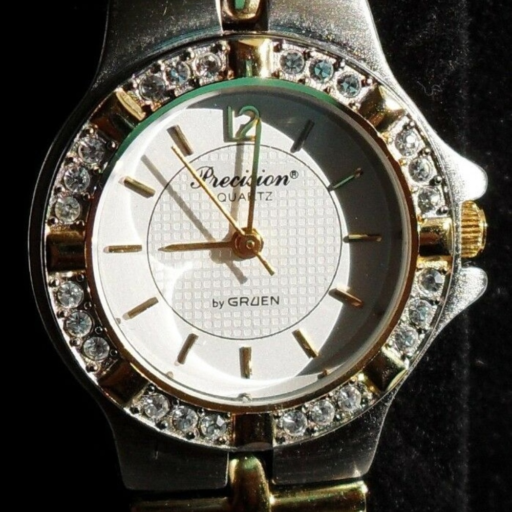 Gruen Precision Crystal Bezel  Stainless Watch